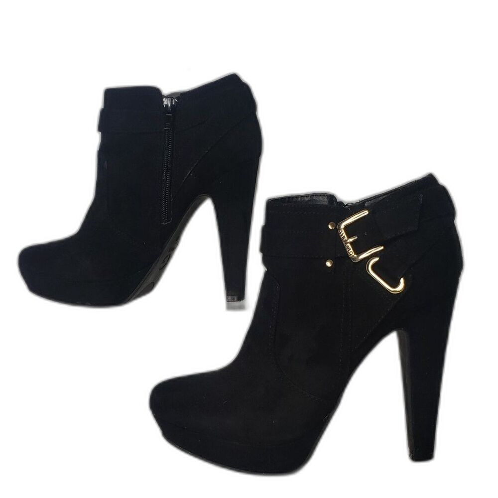 G BY GUESS GGDARLYNG2 Black Heeled Faux Suede Boots Booties Womens Size 7.5